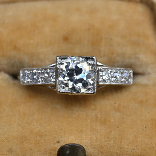 Antique Art Deco 0.65ctw Platinum Old European Cut Diamond Ring IGI Cert Size 5