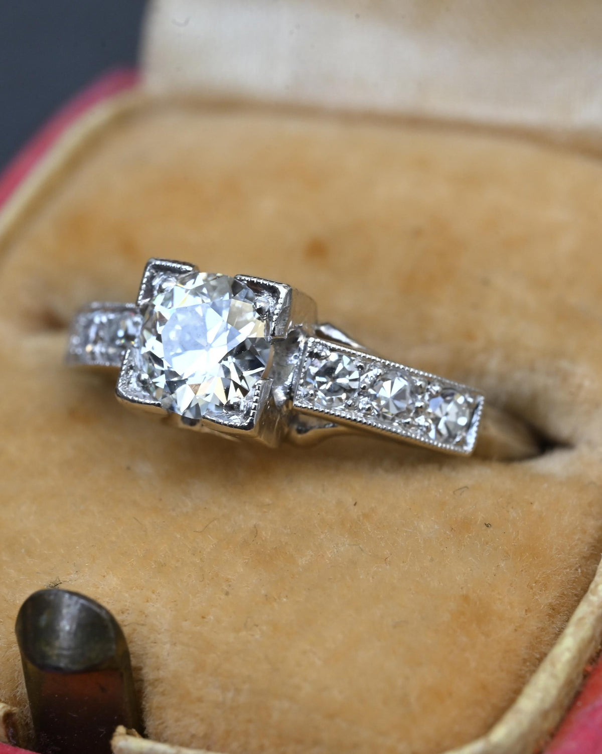 Antique Art Deco 0.65ctw Platinum Old European Cut Diamond Ring IGI Cert Size 5