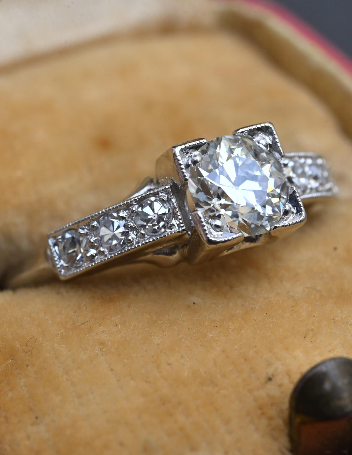 Antique Art Deco 0.65ctw Platinum Old European Cut Diamond Ring IGI Cert Size 5