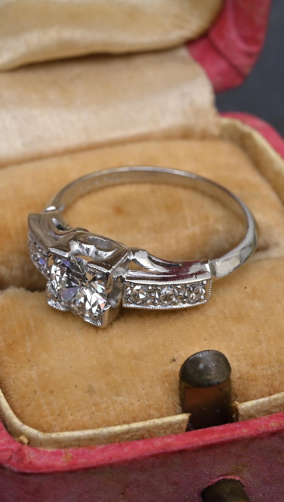 Antique Art Deco 0.65ctw Platinum Old European Cut Diamond Ring IGI Cert Size 5