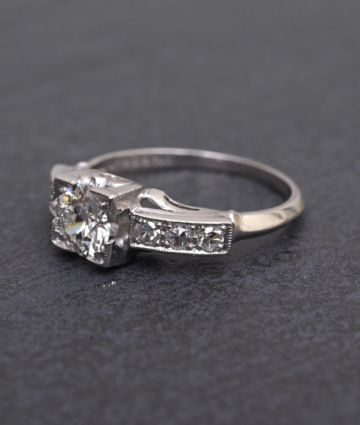 Antique Art Deco 0.65ctw Platinum Old European Cut Diamond Ring IGI Cert Size 5