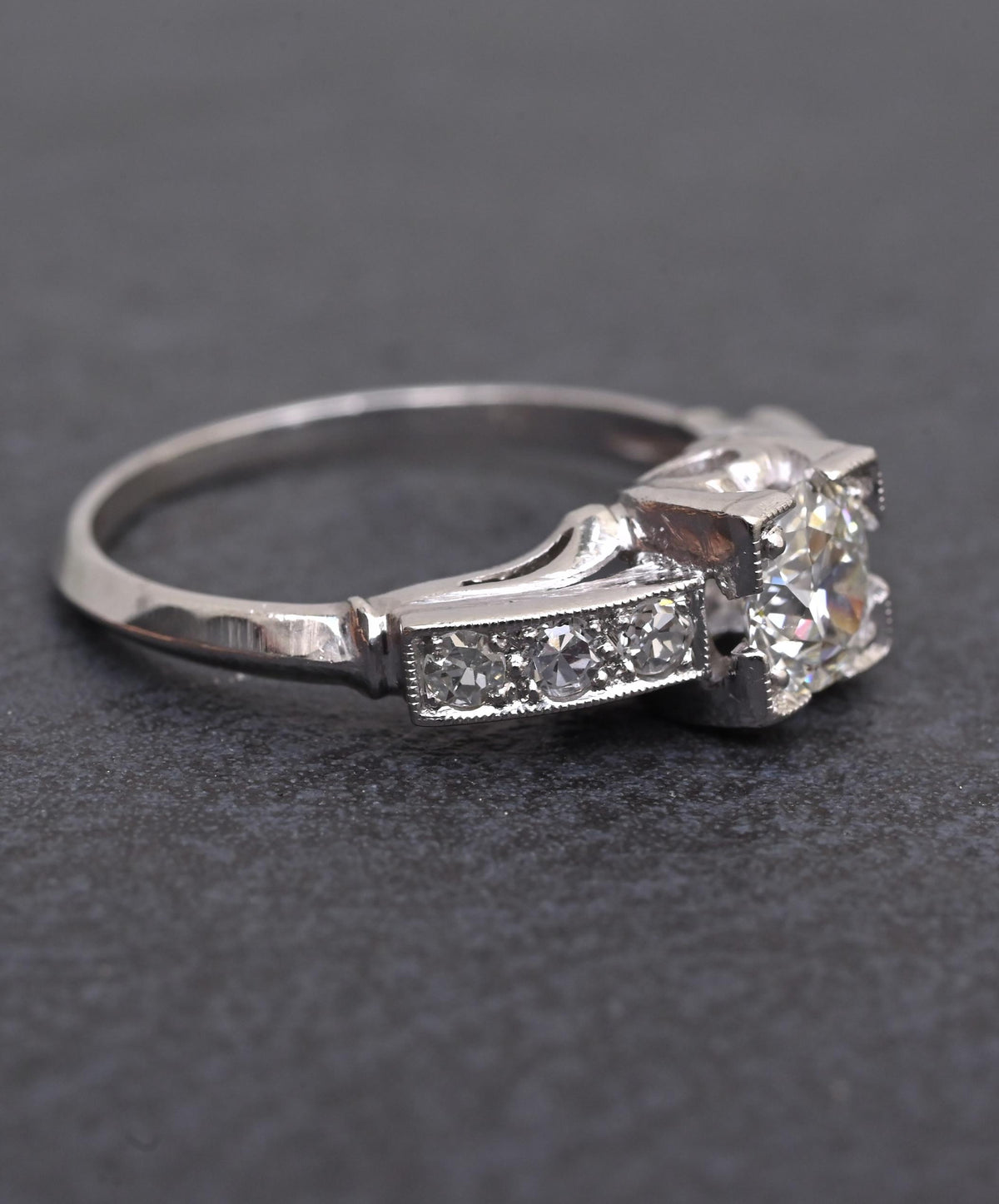 Antique Art Deco 0.65ctw Platinum Old European Cut Diamond Ring IGI Cert Size 5