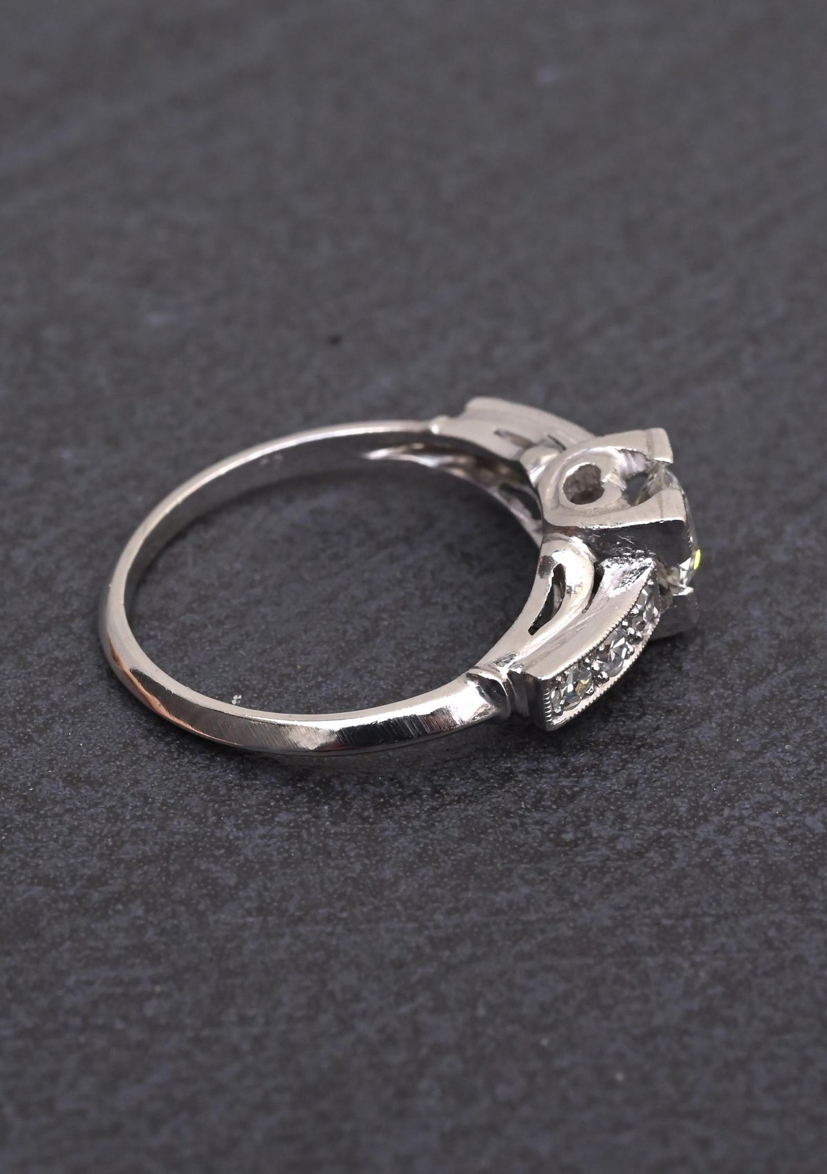 Antique Art Deco 0.65ctw Platinum Old European Cut Diamond Ring IGI Cert Size 5