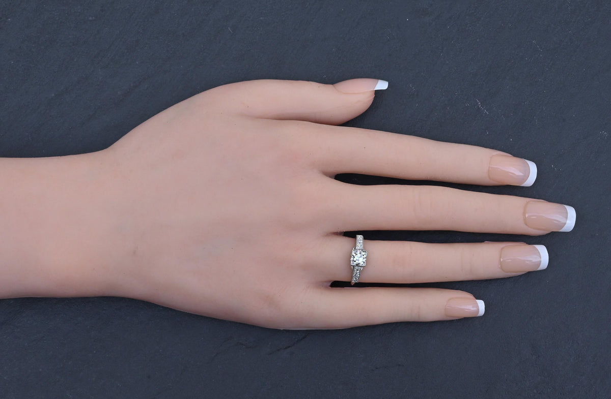Antique Art Deco 0.65ctw Platinum Old European Cut Diamond Ring IGI Cert Size 5
