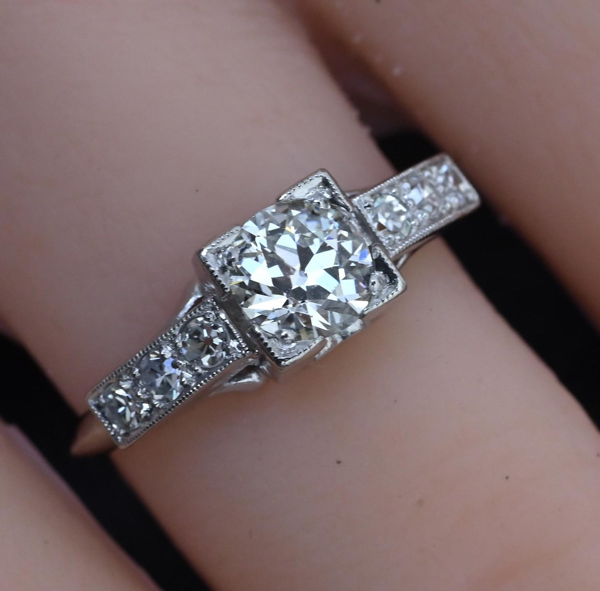 Antique Art Deco 0.65ctw Platinum Old European Cut Diamond Ring IGI Cert Size 5