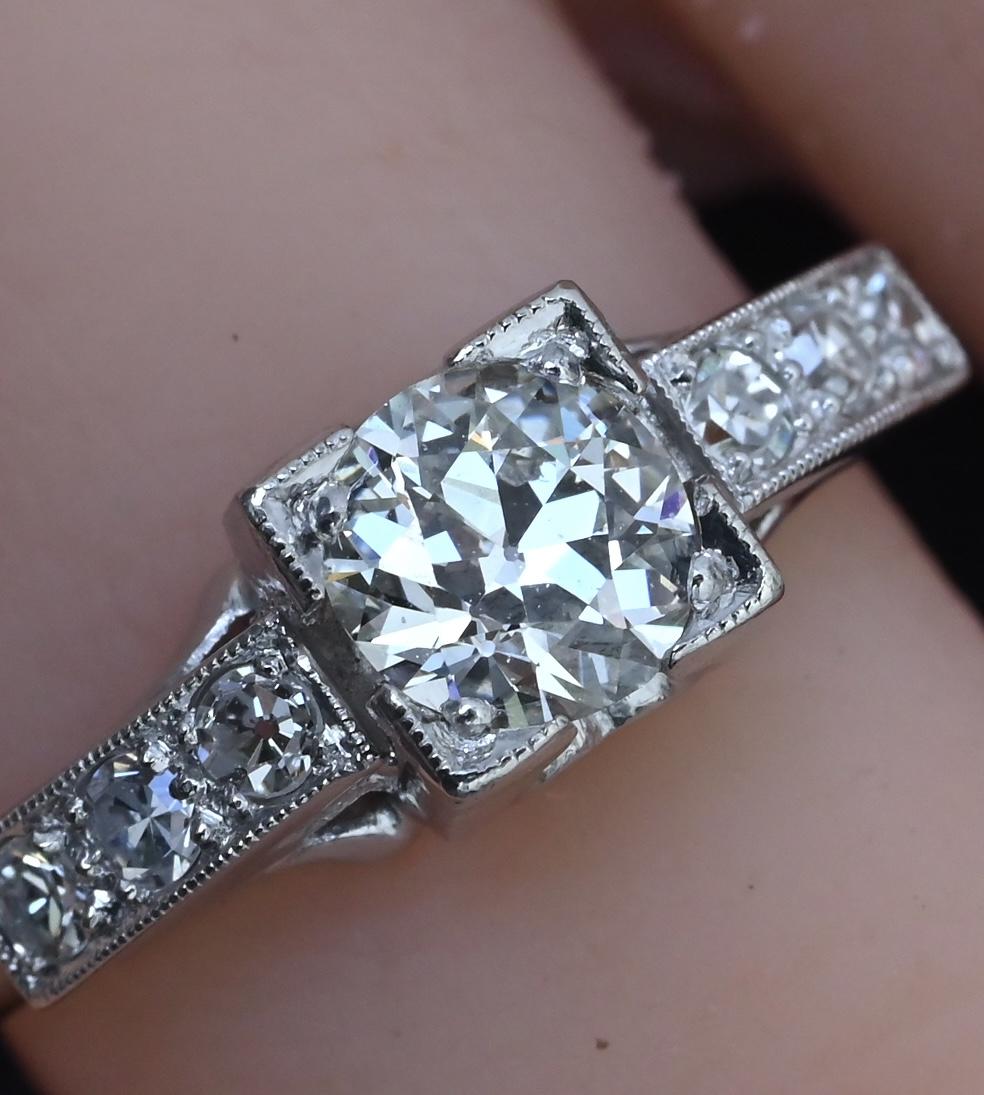 Antique Art Deco 0.65ctw Platinum Old European Cut Diamond Ring IGI Cert Size 5