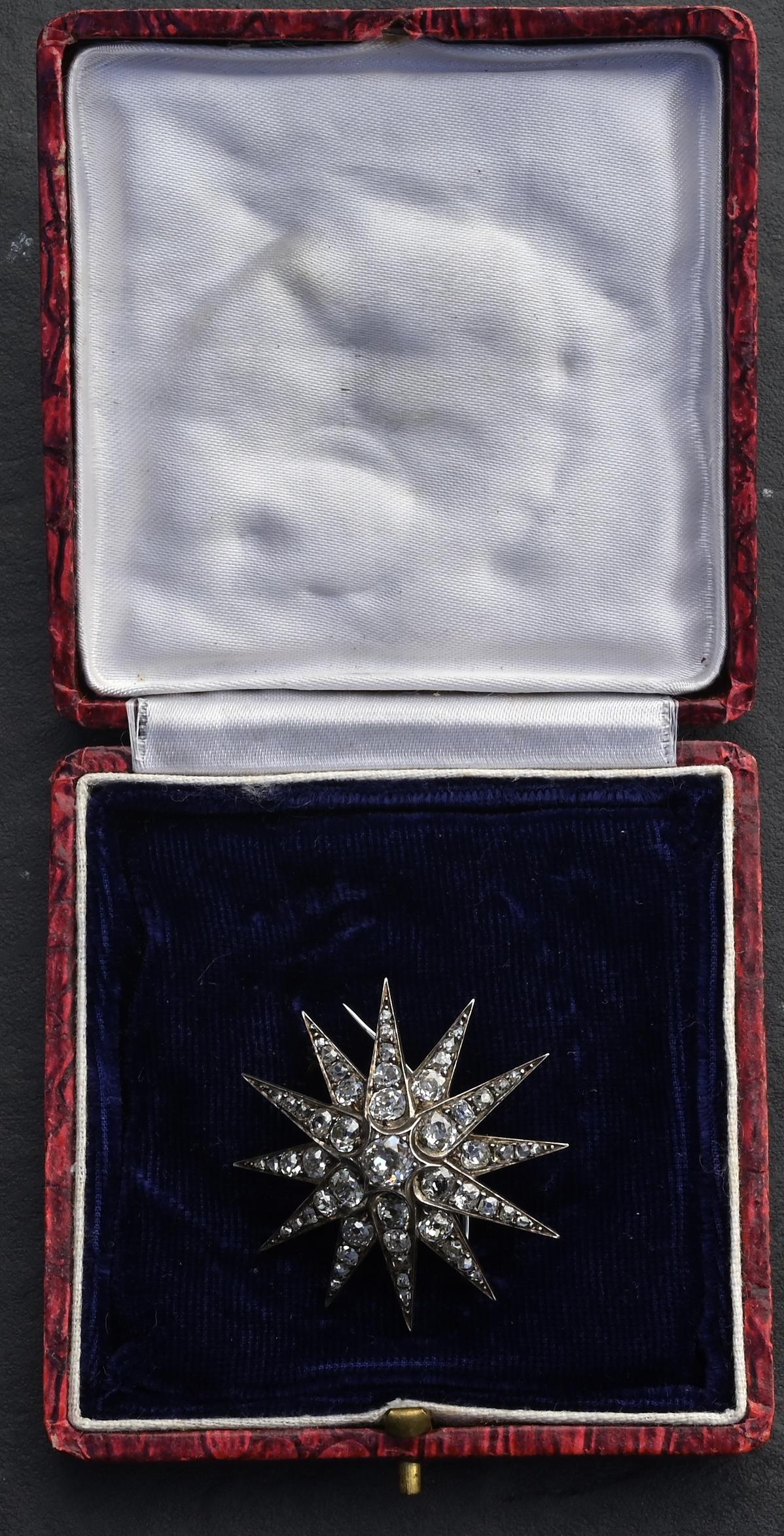 Victorian 5.50 CTW Old Mine Cut Diamond Starburst Brooch Pin – IGI Certified