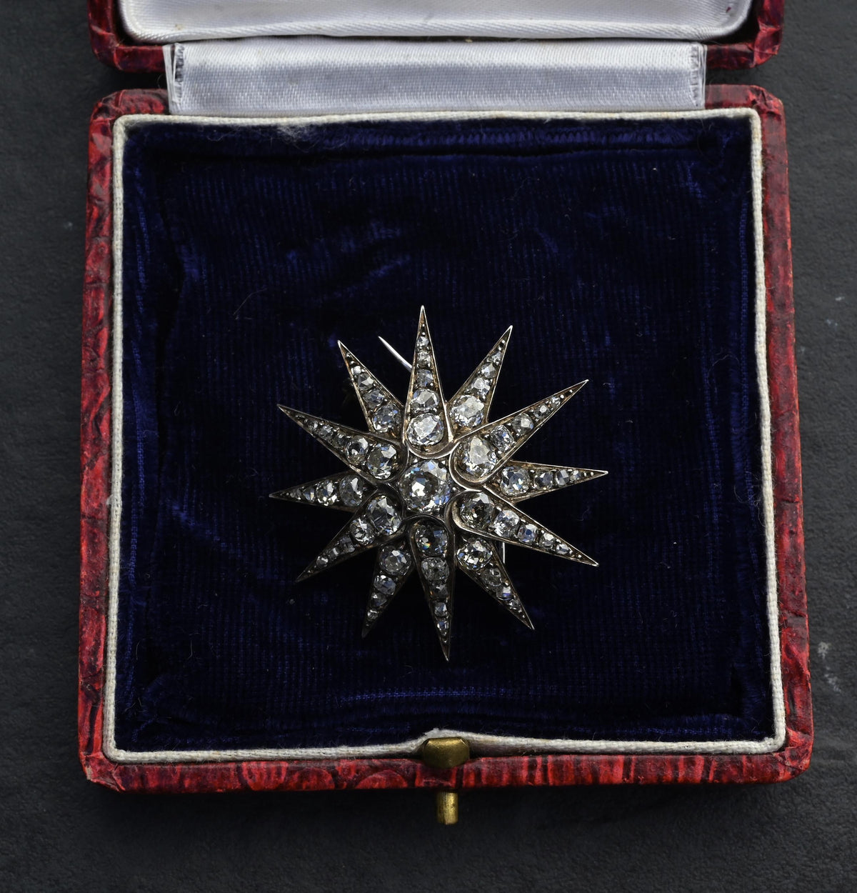 Victorian 5.50 CTW Old Mine Cut Diamond Starburst Brooch Pin – IGI Certified