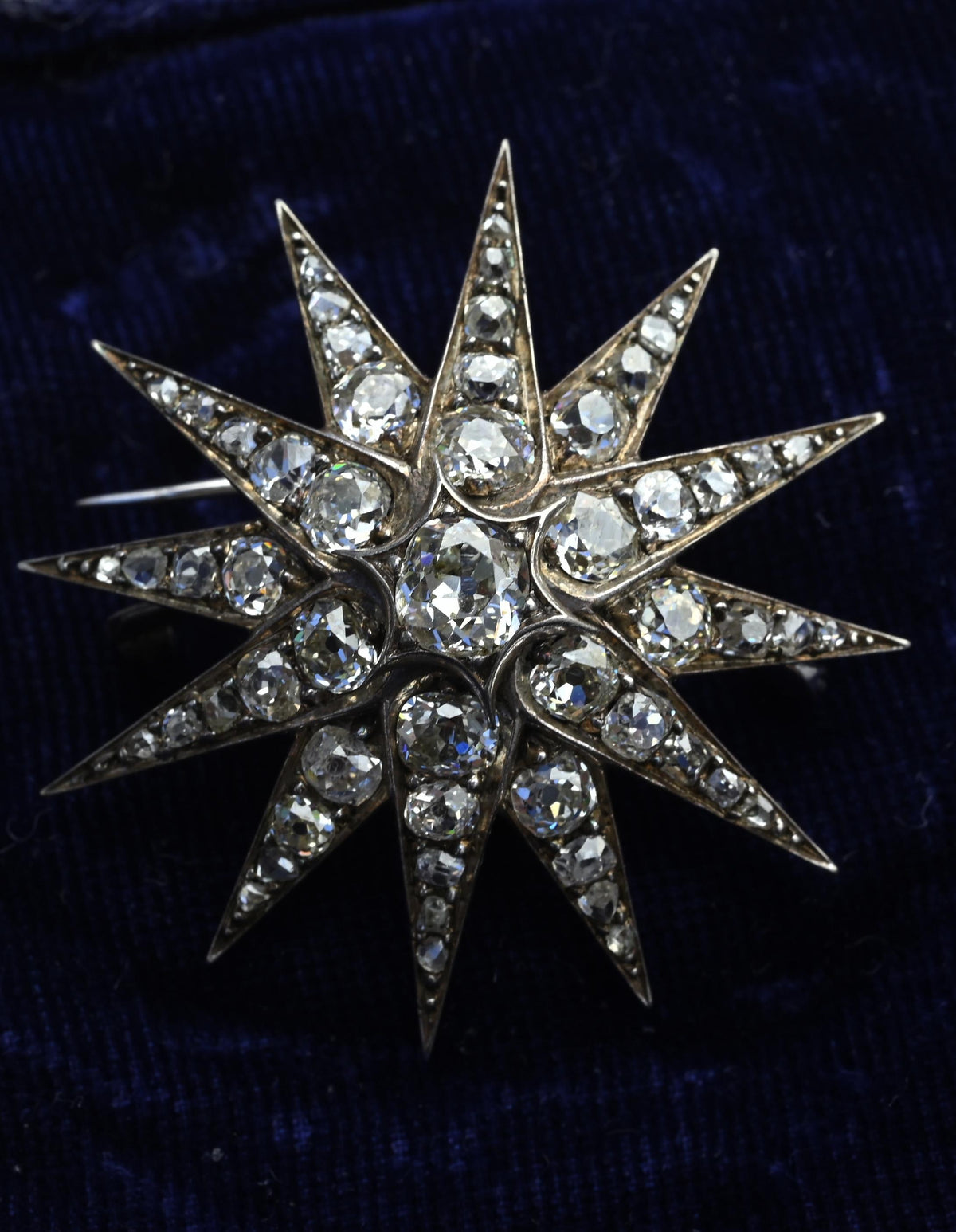 Victorian 5.50 CTW Old Mine Cut Diamond Starburst Brooch Pin – IGI Certified