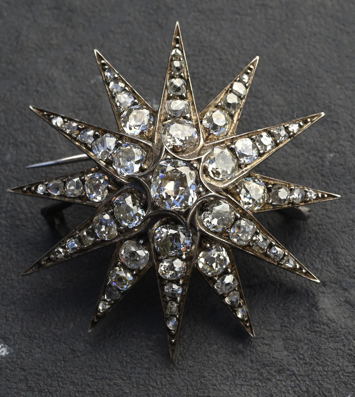 Victorian 5.50 CTW Old Mine Cut Diamond Starburst Brooch Pin – IGI Certified