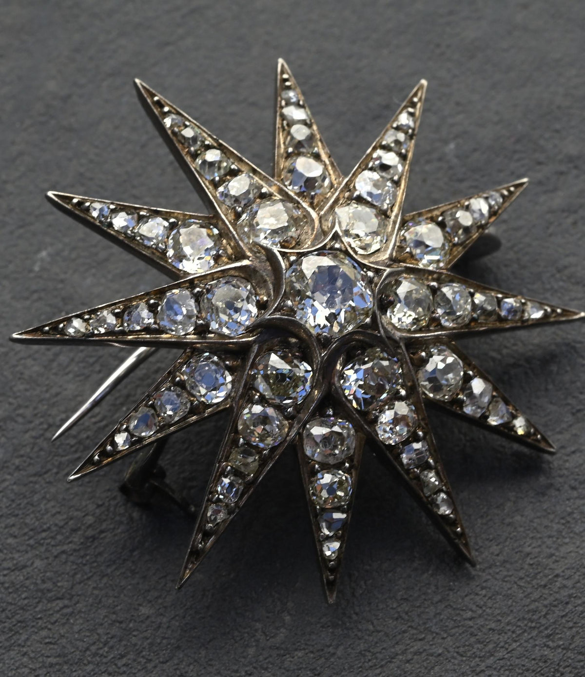 Victorian 5.50 CTW Old Mine Cut Diamond Starburst Brooch Pin – IGI Certified