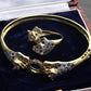 14K Gold Panther Ring & Bracelet Set Ruby Sapphire Emerald Diamond IGI Certified