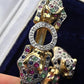 14K Gold Panther Ring & Bracelet Set Ruby Sapphire Emerald Diamond IGI Certified