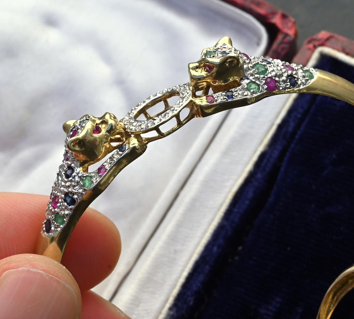14K Gold Panther Ring & Bracelet Set Ruby Sapphire Emerald Diamond IGI Certified