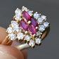 Vintage 14K Yellow Gold Ruby (or Pink Sapphire) & Diamond Cluster Ring – Size 3