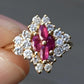 Vintage 14K Yellow Gold Ruby (or Pink Sapphire) & Diamond Cluster Ring – Size 3