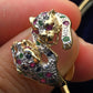 14K Gold Panther Ring & Bracelet Set Ruby Sapphire Emerald Diamond IGI Certified