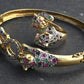 14K Gold Panther Ring & Bracelet Set Ruby Sapphire Emerald Diamond IGI Certified