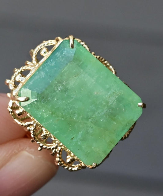 14K Yellow Gold Statement Ring with 12 Carat Natural Emerald IGI Certified