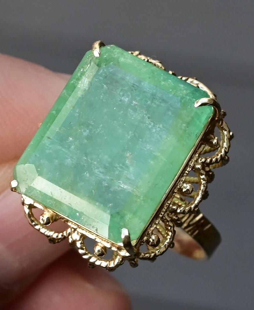 14K Yellow Gold Statement Ring with 12 Carat Natural Emerald IGI Certified