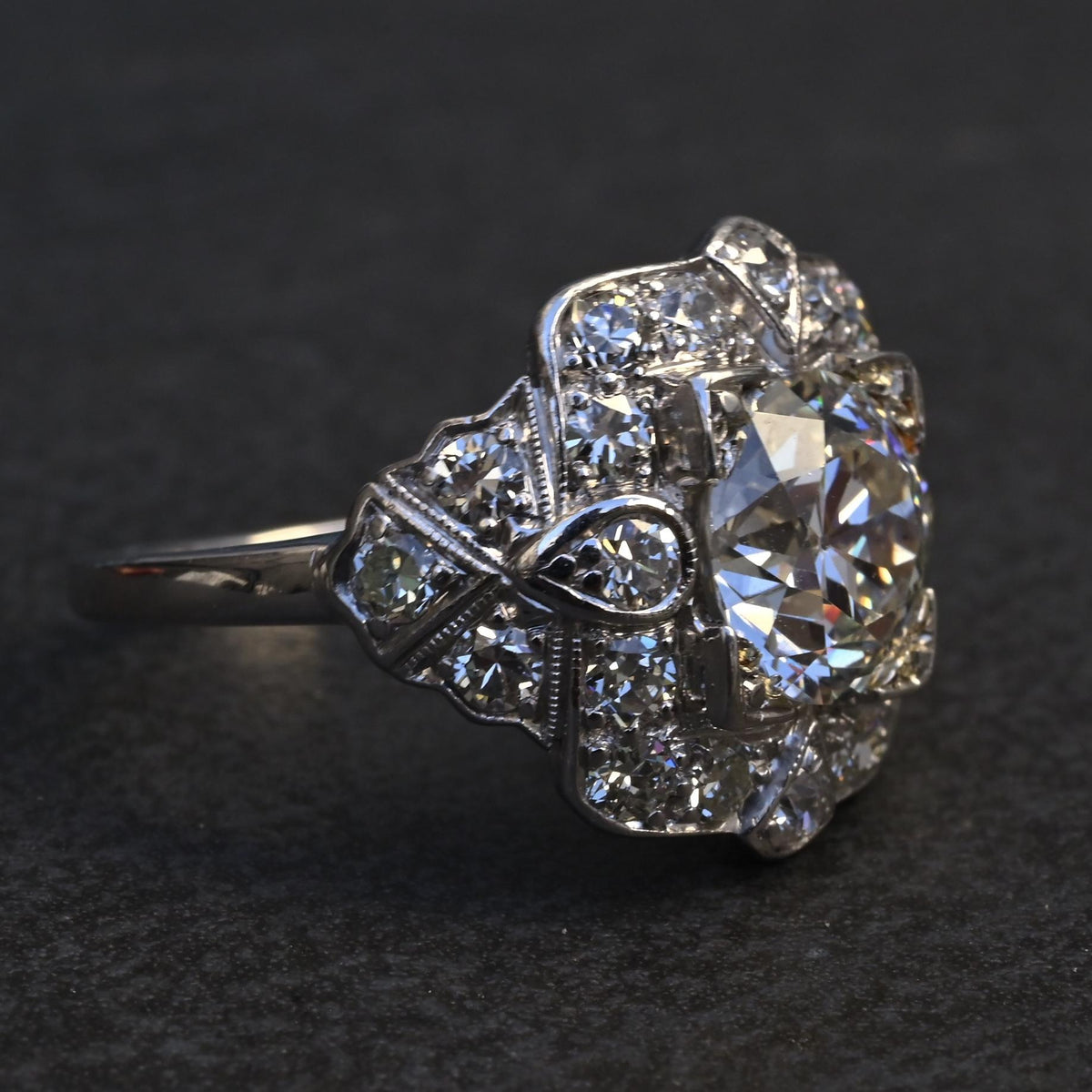 IGI Certified 3.10 ctw Art Deco Antique Diamond Engagement Ring Platinum