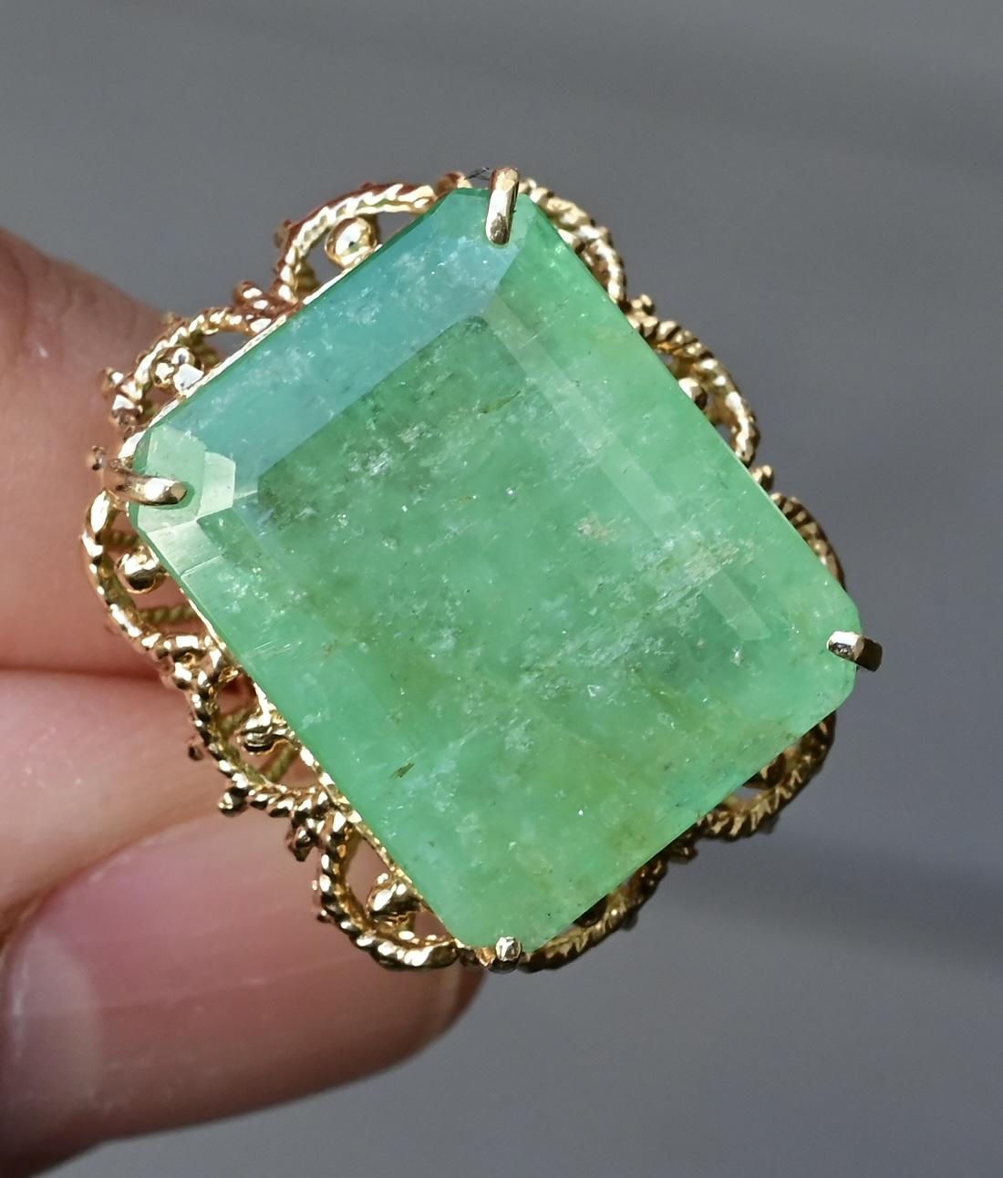 14K Yellow Gold Statement Ring with 12 Carat Natural Emerald IGI Certified