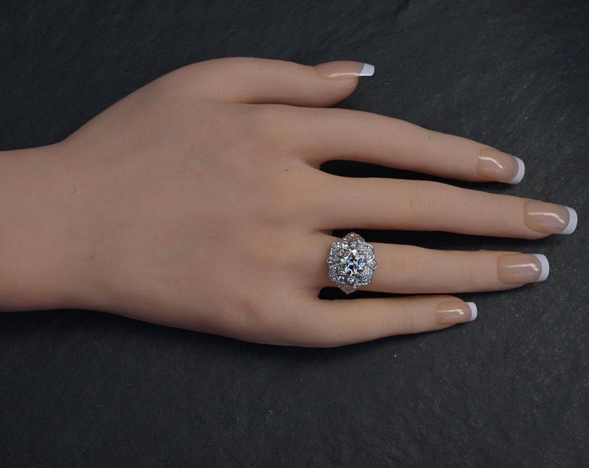 IGI Certified 3.10 ctw Art Deco Antique Diamond Engagement Ring Platinum