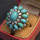 IGI Certified Mid-Century Turquoise & Diamond Statement Cocktail Ring 18K Gold