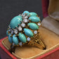 IGI Certified Mid-Century Turquoise & Diamond Statement Cocktail Ring 18K Gold