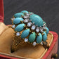 IGI Certified Mid-Century Turquoise & Diamond Statement Cocktail Ring 18K Gold