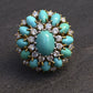 IGI Certified Mid-Century Turquoise & Diamond Statement Cocktail Ring 18K Gold