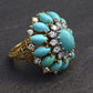IGI Certified Mid-Century Turquoise & Diamond Statement Cocktail Ring 18K Gold