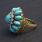 IGI Certified Mid-Century Turquoise & Diamond Statement Cocktail Ring 18K Gold