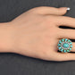IGI Certified Mid-Century Turquoise & Diamond Statement Cocktail Ring 18K Gold