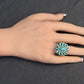 IGI Certified Mid-Century Turquoise & Diamond Statement Cocktail Ring 18K Gold