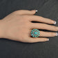 IGI Certified Mid-Century Turquoise & Diamond Statement Cocktail Ring 18K Gold