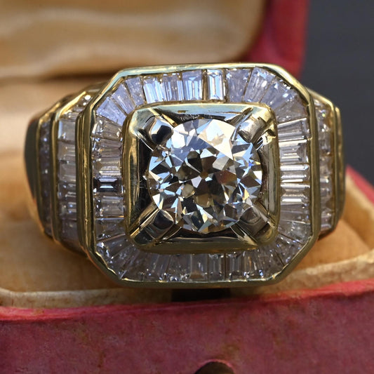 GIA & IGI Certified 3.85 TCW Diamond Statement Unisex Ring 18K Yellow Gold