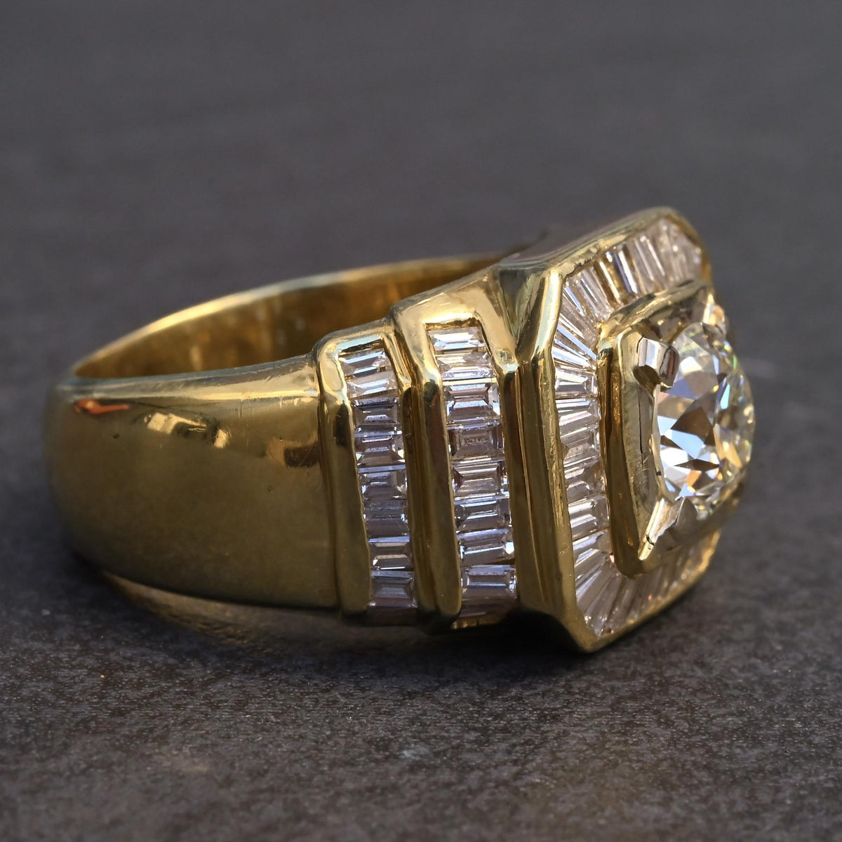 GIA & IGI Certified 3.85 TCW Diamond Statement Unisex Ring 18K Yellow Gold
