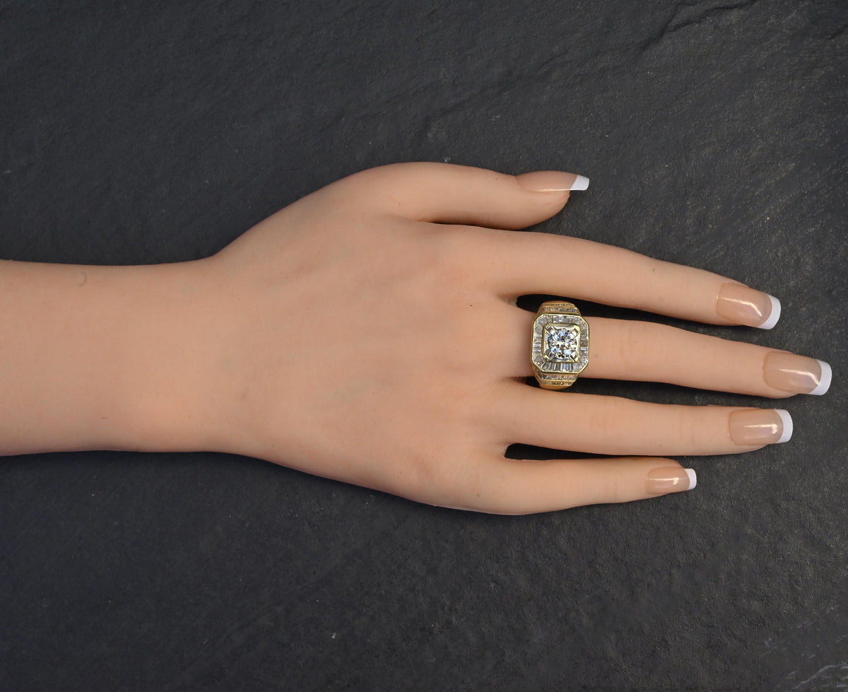 GIA & IGI Certified 3.85 TCW Diamond Statement Unisex Ring 18K Yellow Gold