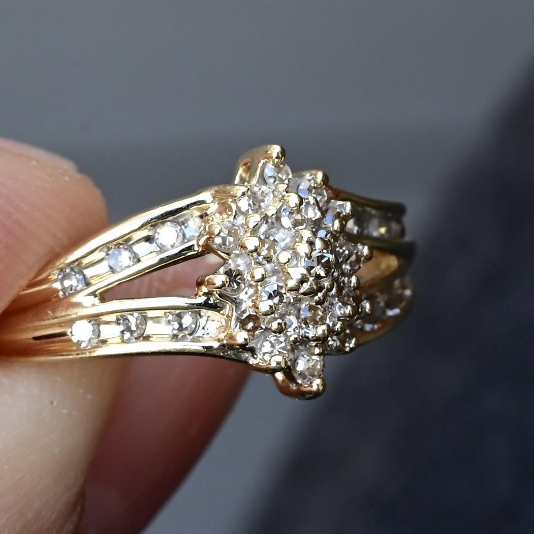 14K Yellow Gold Diamond Cluster Ring With Natural Diamonds