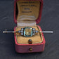 IGI Certified Antique Green Beryl & White Sapphire Bar Brooch 10K Gold & Silver