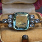 IGI Certified Antique Green Beryl & White Sapphire Bar Brooch 10K Gold & Silver