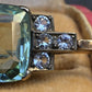 IGI Certified Antique Green Beryl & White Sapphire Bar Brooch 10K Gold & Silver