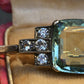 IGI Certified Antique Green Beryl & White Sapphire Bar Brooch 10K Gold & Silver