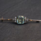 IGI Certified Antique Green Beryl & White Sapphire Bar Brooch 10K Gold & Silver