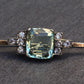 IGI Certified Antique Green Beryl & White Sapphire Bar Brooch 10K Gold & Silver