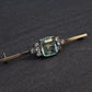 IGI Certified Antique Green Beryl & White Sapphire Bar Brooch 10K Gold & Silver