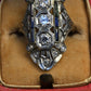IGI Certified Art Deco Diamond Shield Ring 18K White Gold Gold Ring Size 6.5