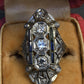 IGI Certified Art Deco Diamond Shield Ring 18K White Gold Gold Ring Size 6.5