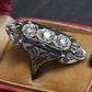 IGI Certified Art Deco Diamond Shield Ring 18K White Gold Gold Ring Size 6.5
